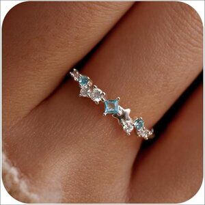 Sterling Silver Gold Plated Cubic Zirconia Star Eternity Stacking Ring Size 6